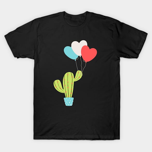 Cactus with heart love balloons T-Shirt by AndArte